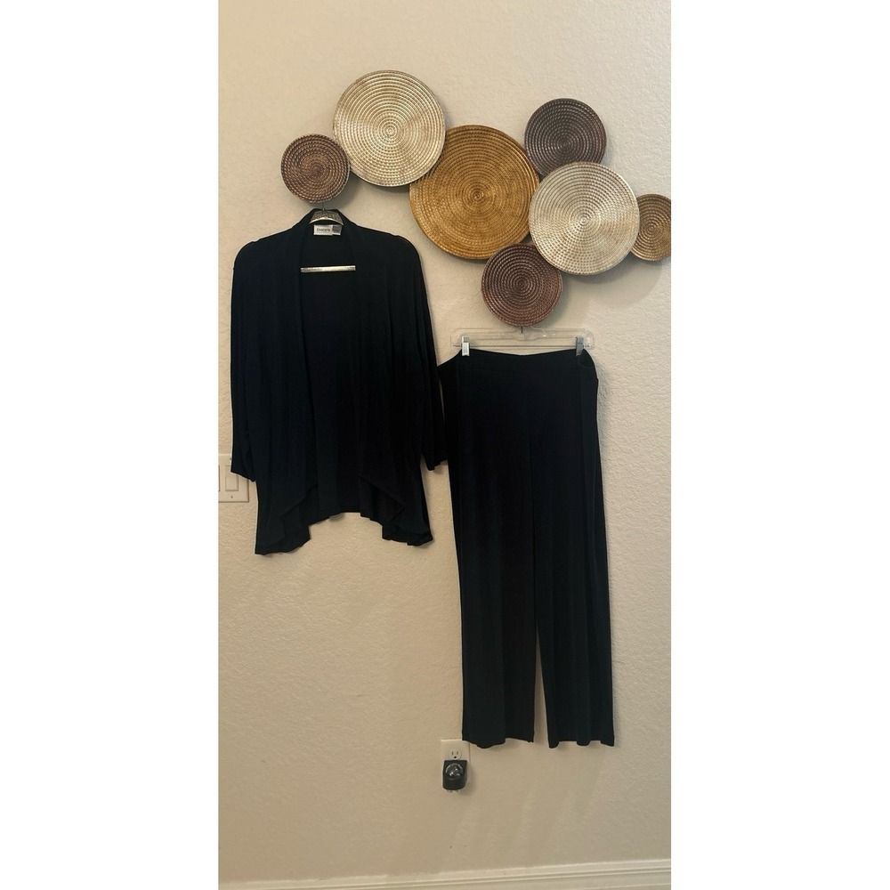 Chico's Travelers 2PC Pants Set Womens 3 X Large Blue Slinky Pants & Cardigan